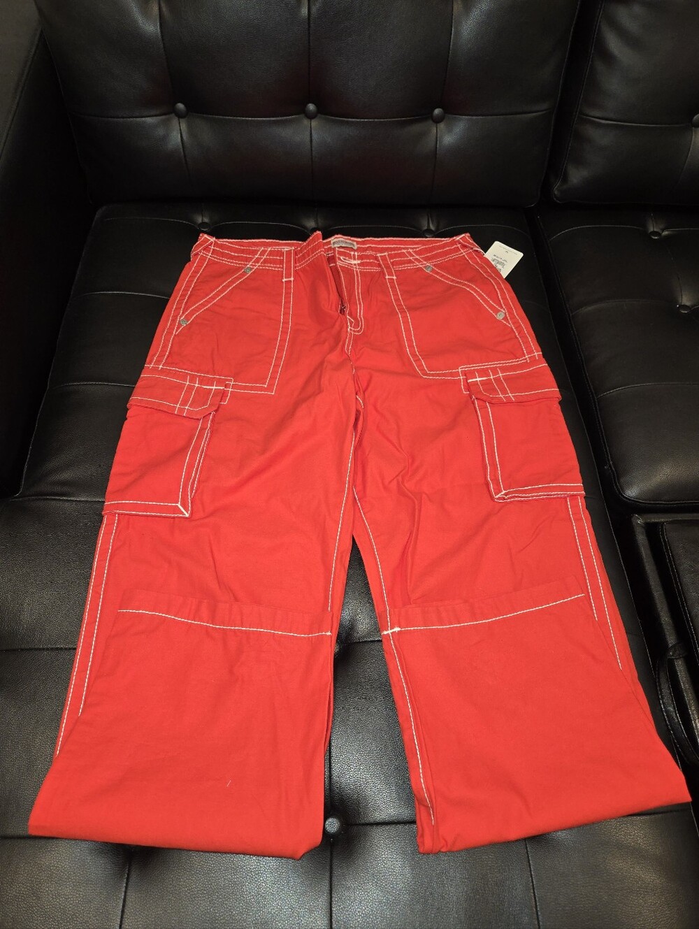 True Religion Red Cargo Pants with Contrast Stitching - Picture 4 of 10